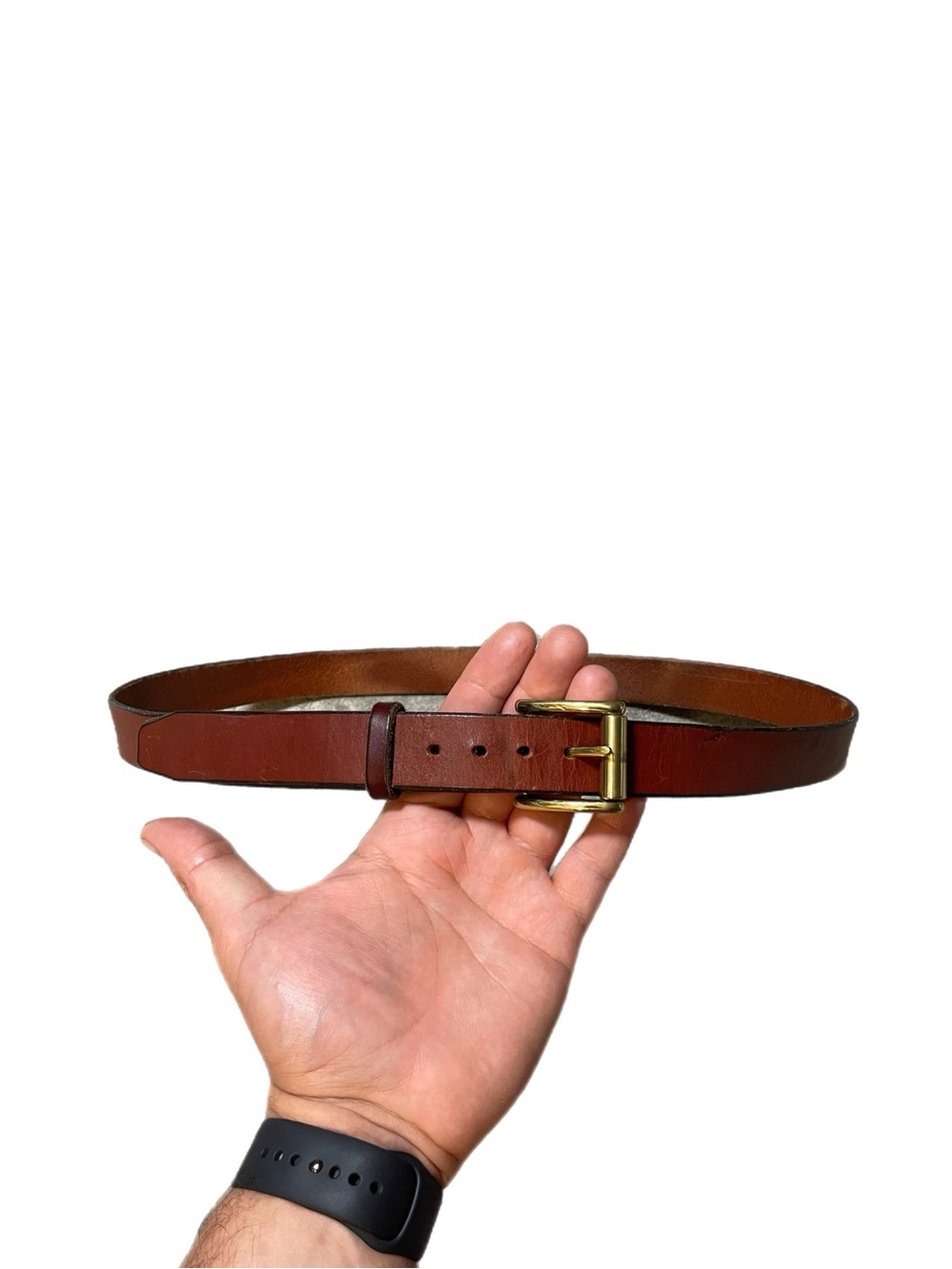 Men’s Vintage Handemade 100% Leather Brown Belt with Gold Buckle